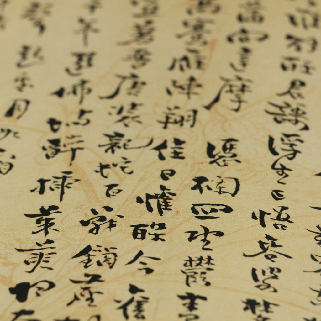 Historische chinesische Schriftzeichen auf vergilbtem Papier